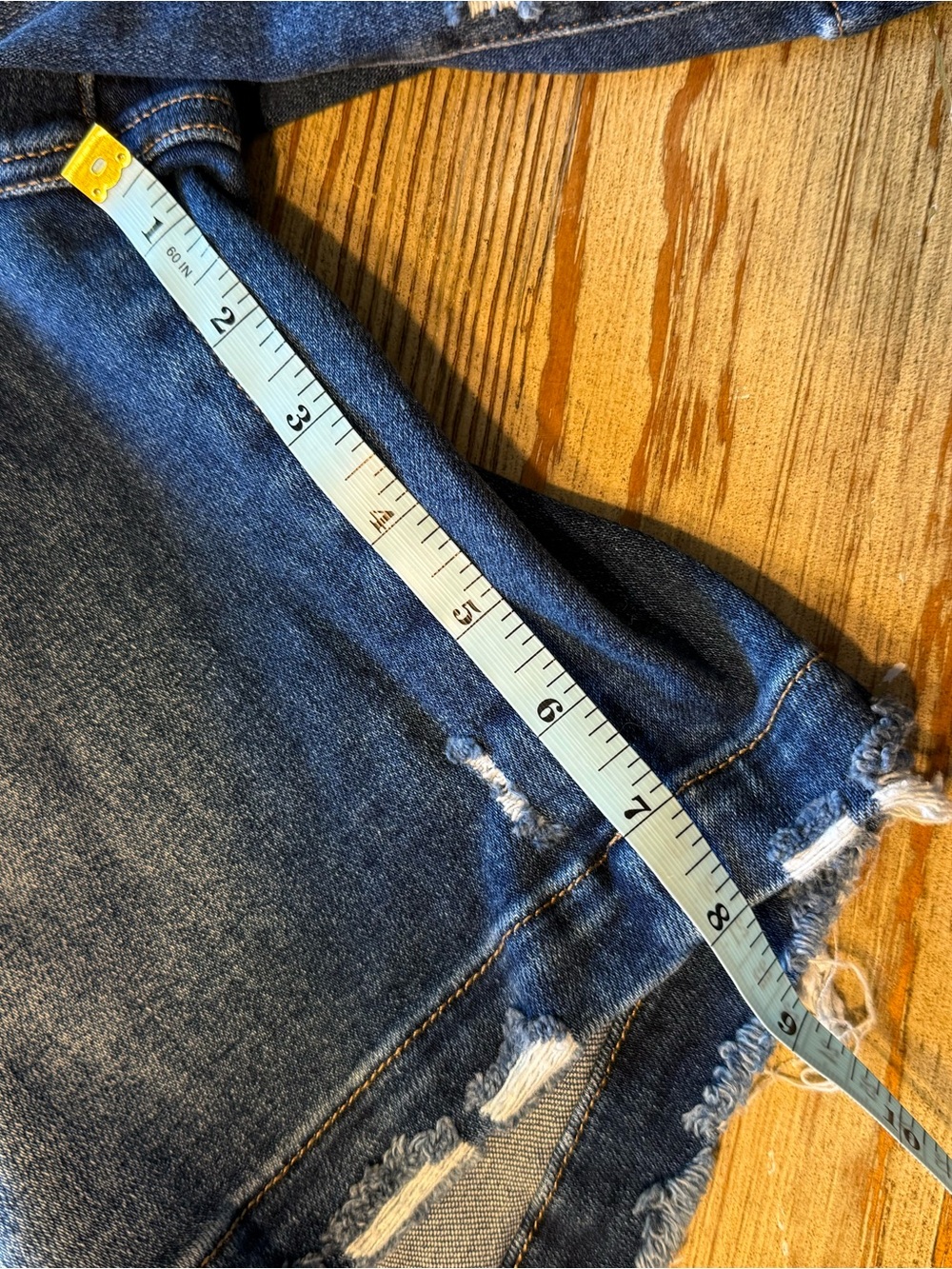 Risen Women's Dark Wash Frayed Hem Denim Shorts - Picture 7 of 9